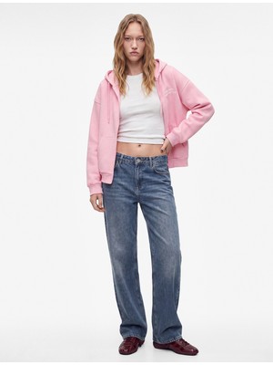Koton Üç Iplik Şardonlu Arkası Melek Baskılı Kanguru Cepli Fermuarlı Kapüşonlu Oversize Sweatshirt