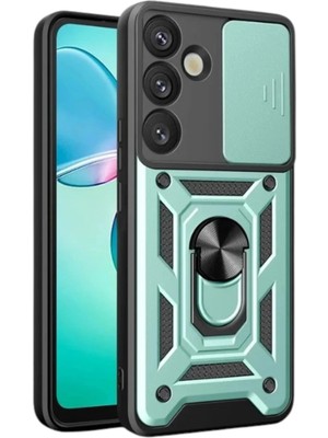 Mey Ithalat®  Samsung Galaxy S25 Kılıf Pars Lens Yüzüklü Silikon - Yeşil