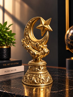 Hediyehanem Ay Yıldız Biblo Dekoratif Masa Süsü Şık Ev Ofis Dekoru Gold Hediyelik Obje