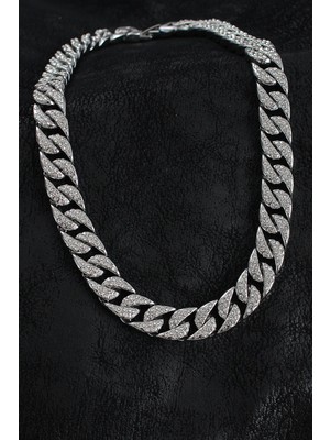 Inure Jewelry Pirinç Zirkon Taşlı Cuba Gurmet Model Gümüş Renk Erkek Kolye