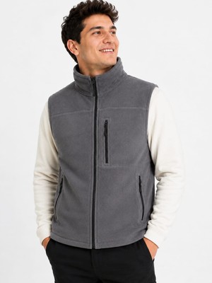Bizim Terzi Füme Polar Yelek 3 Cepli Tam Fermuarlı Slim Fit Anti Pilling Tüylenme Yapmaz. Hava Geçirmez