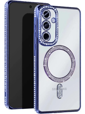 Mey Ithalat®  Samsung Galaxy S25 Kılıf Joke Simli Magneticsafe Kılıf - Mavi