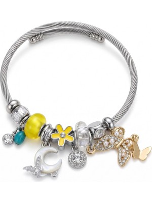 Silver Charm Bileklik Sarı Enerji Ayarlanabilir Çelik Bileklik