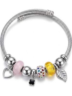 Silver Charm Bileklik Pembe Sarı Ayarlanabilir Çelik Bileklik