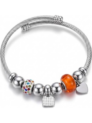 Silver Charm Bileklik Turuncu Ayarlanabilir Çelik Bileklik