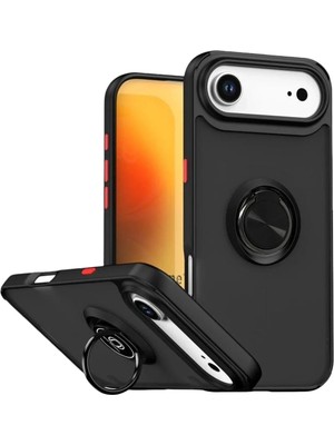 Mey Ithalat®   iPhone 17 Air Montreal Yüzüklü Silikon Kapak - Siyah