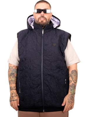 ModeXL Kapitone Yelek Lacivert Süet Büyük Beden Erkek 6XL Kısa Kol Özellikli Polyester