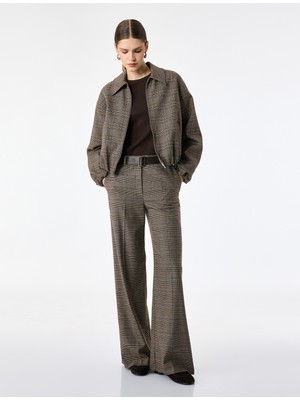 Koton Cepli Fermuarlı Ekose Oversize Bomber Ceket