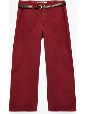Koton Pamuklu Geniş Paça Kemerli Crop Pantolon - Wide Leg Jeans