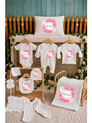 Perfect Mega Store Kişiye Özel Isimli Pembe Çiçek Tasarımlı Yenidoğan Bebek Hastane Çıkışı Seti – Kız Bebek