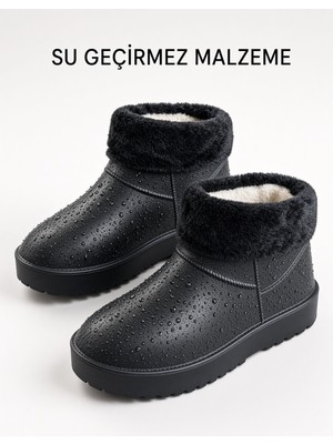 Mcdark Kadın Kısa Bilekli Kürklü Yarım Bot-Siyah