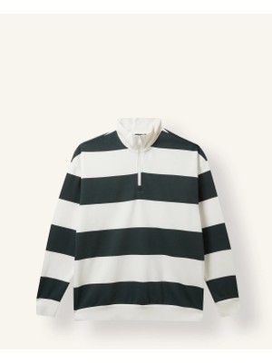 DeFacto Boxy Fit Dik Yaka Yarım Fermuarlı Çizgili Sweatshirt C7045AX26AU