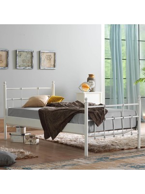 Unimet Lalas Beyaz Metal Karyola Modern Tasarım 90x190 cm Konfor Destekli Latalı