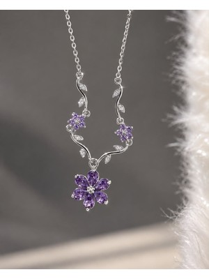 Gümüş Mor Lotus Çiçeği Kolye