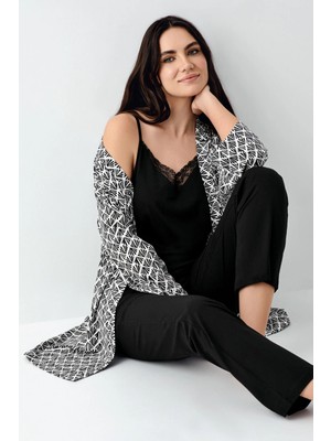 Pierre Cardin Kadın Kışlık %50 Pamuk %50 Modal Regular Fit Siyah Sabahlık Siyah