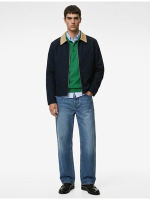 Koton Regular Fit Uzun Kollu Renk Kontrastlı Gömlek Yaka Pamuklu Fermuarlı Gabardin Ceket