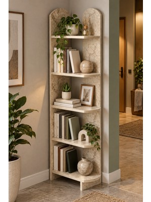 Sulorahome 5 Raflı Çok Amaçlı Dekoratif Kitaplık - Traverten Rengi