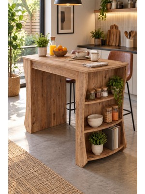 Sulorahome Raflı Çok Amaçlı Mutfak Adası ve Kahvaltı Masası 120X60 cm