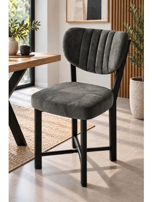 Sulorahome Kumaş Metal Modern Mutfak Sandalyesi Antrasit