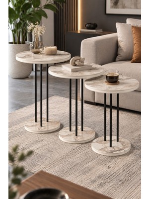 Sulorahome Metal Ayaklı 3'lü Zigon Sehpa Takımı