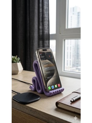Hisconcept Estetik Kıvrımlı Masaüstü Telefon Standı Tablet Standı Mor Renk - Modern Ofis ve Ev Aksesuarı Telefon Tutucu