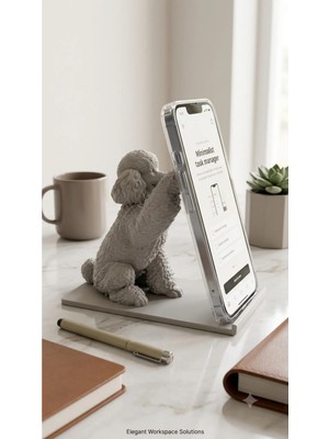 Hisconcept Royal Poodle Sevimli Köpek Figürlü Telefon Standı Tablet Standı – Dekoratif Masaüstü Cep Telefonu Tutucu
