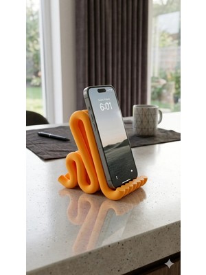 Hisconcept Estetik Kıvrımlı Masaüstü Telefon Standı Tablet Standı Sarı Renk - Modern Ofis ve Ev Aksesuarı Telefon Tutucu