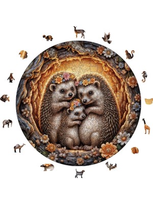Happy Trend Puzzle Yetişkin - Kirpi Ailesi - 252 Parça, 29 x 29 cm - Yapıştırıcı Folyo Dahil - Benzersiz Şekilli Parçalar & Özel Figürler - A1-23