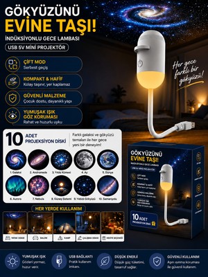 Çeşithane 10 Diskli Galaksi Projektörü USB 5V Mini Gece Lambası, Yıldız ve Gökyüzü Projeksiyon Işığı