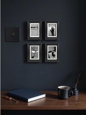 Dekorif 4'lü Mini Tablo Seti Siyah Beyaz Gizem Temalı Yatak Odası Duvar Dekorasyonu 8X10 cm