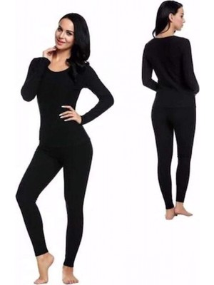 Pileli Store Kota Kadın Kışlık Termal Sıcak Tutan Tayt ve Fanila Takım 2'li Set Siyah