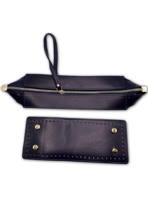 Oxford İplik Clutch Çanta Seti Portföy Zarf Model Bilek Askılı Küçük Boy (25CMX10CM) Lacivert