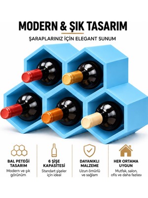 Yensa Modern Yatay Tasarım 5 Hazneli Şarap Şişe Stant Organizer 3 D Baskı Şık Tasarım