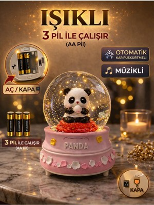 Mixoyuncak Işıklı Müzikli Otomatik Kar Püskürtmeli Panda Kar Küresi – Büyük Boy 16 cm