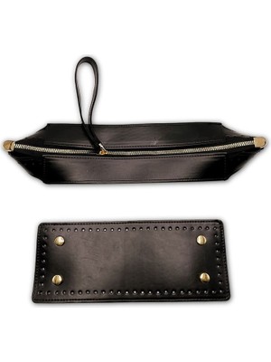 Oxford İplik Clutch Çanta Seti Portföy Zarf Model Bilek Askılı Küçük Boy (25CMX10CM) Siyah
