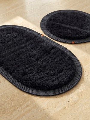 Melena Carpet Tavşan Tüyü Etkili Premium Peluş Banyo Paspası 2'li Yüksek Havlı Dolgun Jüt Kenarlı Suni Deri Taban