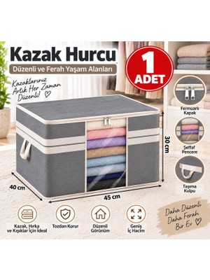 Esmana Living 1 Adet Pencereli Kazak Hurcu- Fermuarlı Giysi ve Kıyafet Saklama Organizeri 45X40X30