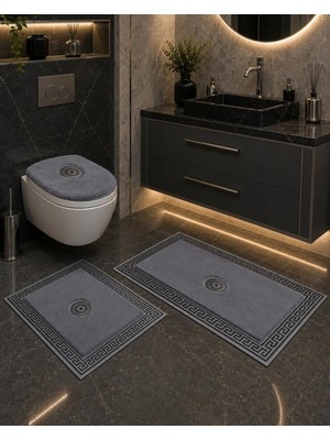 Lüks Gümüş Varaklı Ekru Peluş Banyo Paspası