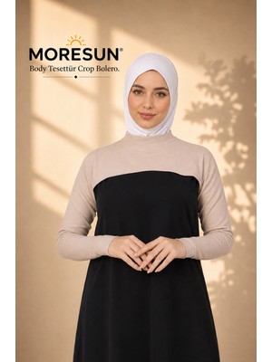 Moresun Balıkçı Yaka Boyunluklu Kolluk - Likralı Kadın Body Tesettür Crop Bolero