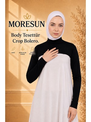 Moresun Balıkçı Yaka Boyunluklu Kolluk - Likralı Kadın Body Tesettür Crop Bolero