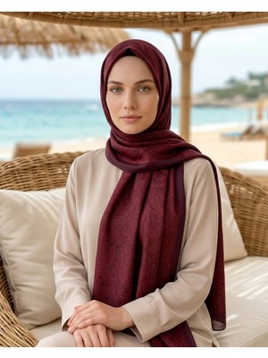 Moda Nuda Nûda - Tarzın Değil , Tavrın Zarafeti Bordo Viskon Karışımlı Şal