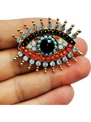 BB Bi Butik Shop Nazar Göz Tasarımlı Kristal Taşlı Broş – Enerji Koruyucu Şık Aksesuar (Evil Eye Crystal Brooch)