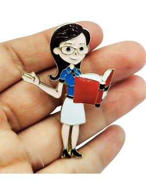 BB Bi Butik Shop Öğretmen Karakterli Kitap Okuyan Broş – Sevimli Öğretmen Temalı Brooch