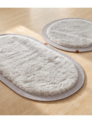 Melena Carpet Tavşan Tüyü Etkili Premium Peluş Banyo Paspası 2'li Yüksek Havlı Dolgun Jüt Kenarlı Suni Deri Taban