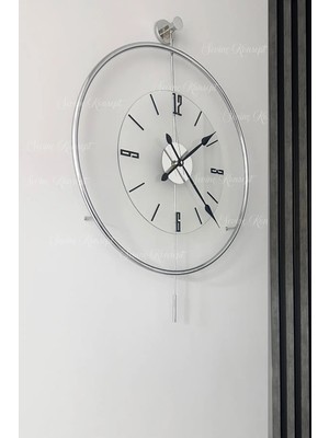 Sevinç Konsept Gümüş Tiktok Luxe Şeffaf Nano Abs Göbek (Büyük Boy 51 x 74 Cm) Modern Dekoratif Metal Duvar Saati