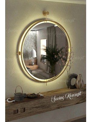 Sevinç Konsept La Iskandinav Gold Ayna Kablosuz Led'li 50*60 Cm, 60*70 Cm, 75*85 cm Metal Dekoratif Duvar Makyaj Dresuar Aynası