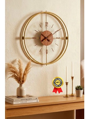 Sevinç Konsept Ceviz Deluxe (Büyük Boy 51 x 51 Cm) Iskandinav Modern Dekoratif Metal Duvar Saati