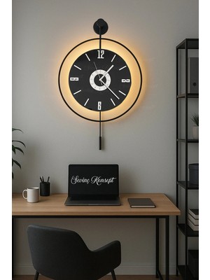 Sevinç Konsept Led'li Orjin Nero 24 Siyah Tiktok (Büyük Boy 51*76 Cm) Dekoratif Metal Duvar Saati