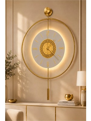 Sevinç Konsept Ledli Divan Tiktok Kristal (Büyük Boy 50 x 75 Cm), Modern Dekoratif Sarkaçlı Metal Duvar Saati