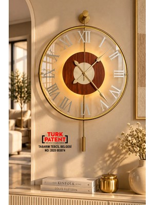 Sevinç Konsept Led'li Golden Roma Tiktok Face (Kırılmaz Göbek - Büyük Boy 50 x 75 Cm) Modern Dekoratif Sarkaçlı Metal Duvar Saati